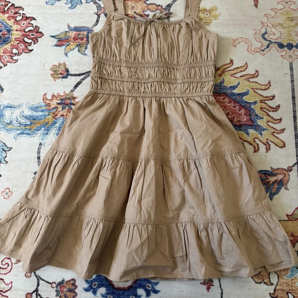 Aritzia Sunday Best Martine Poplin Dress in Fluent Taupe Size Small Mini Dress - Picture 4 of 11